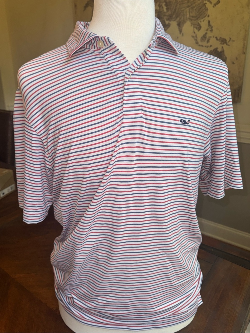 Vineyard Vines Red, White & Blue Striped Polo Performance Medium ⛳️ 👕